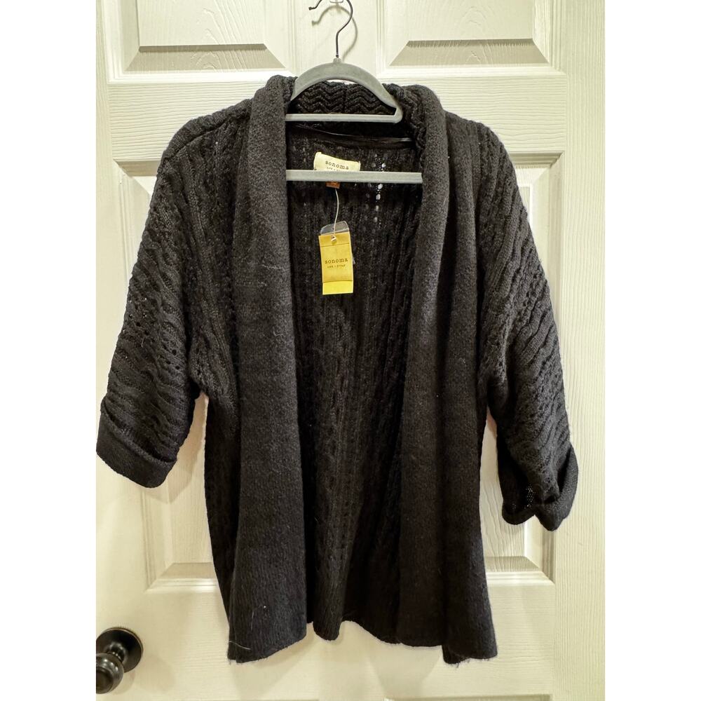 Sonoma Chunky Knit Textured Black Open Front Cardigan Sweater XL NWT